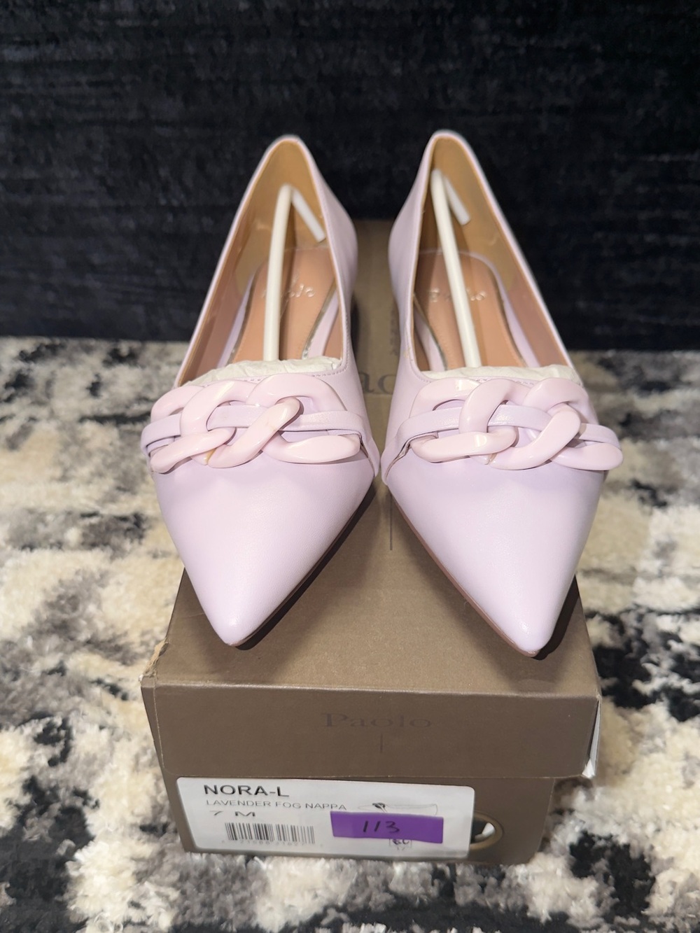 Paolo Lavender Pointed-Toe Flats with Chain Accent